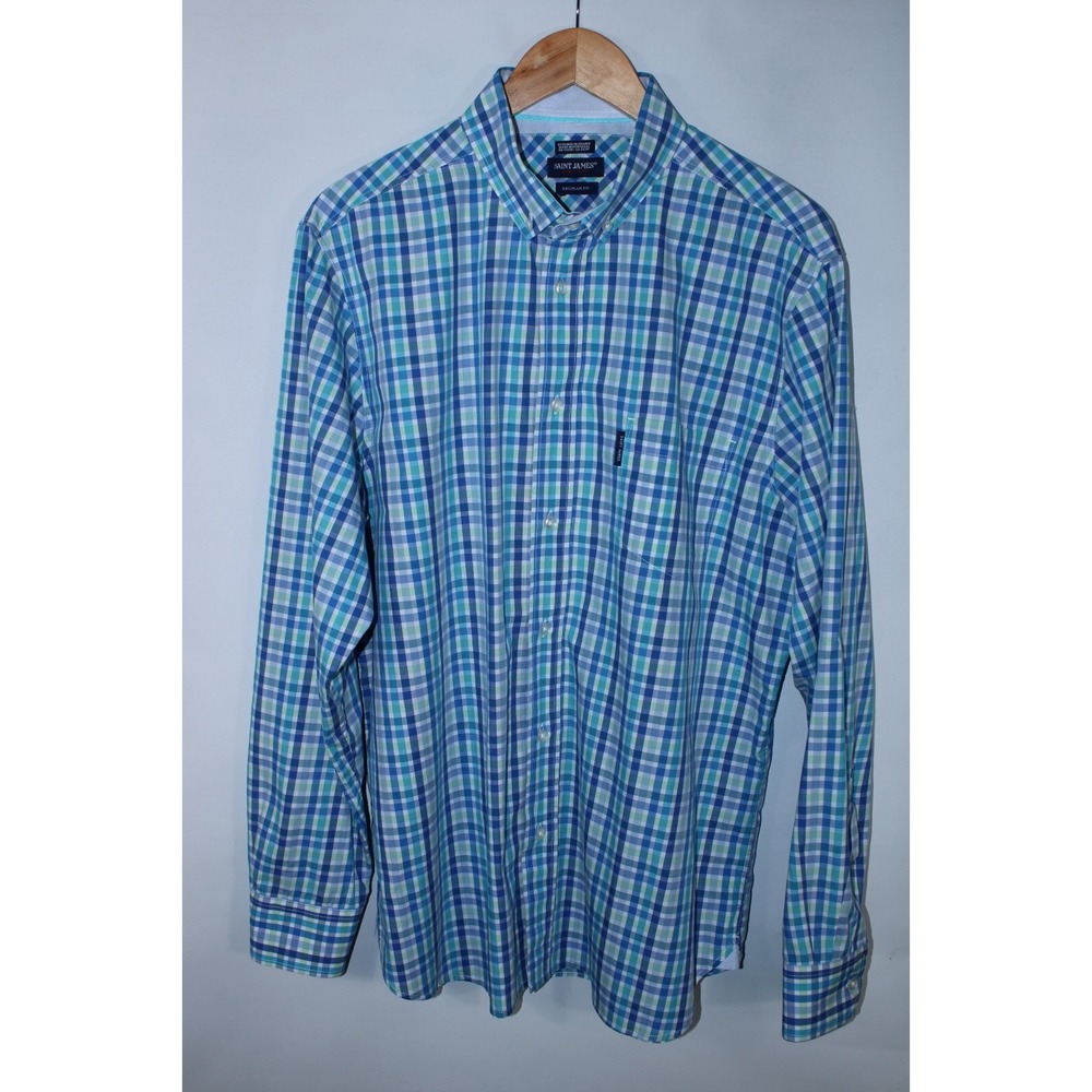 Saint James Men's Size 46/XL‎ Multicolor Check Long Sleeve Shirt